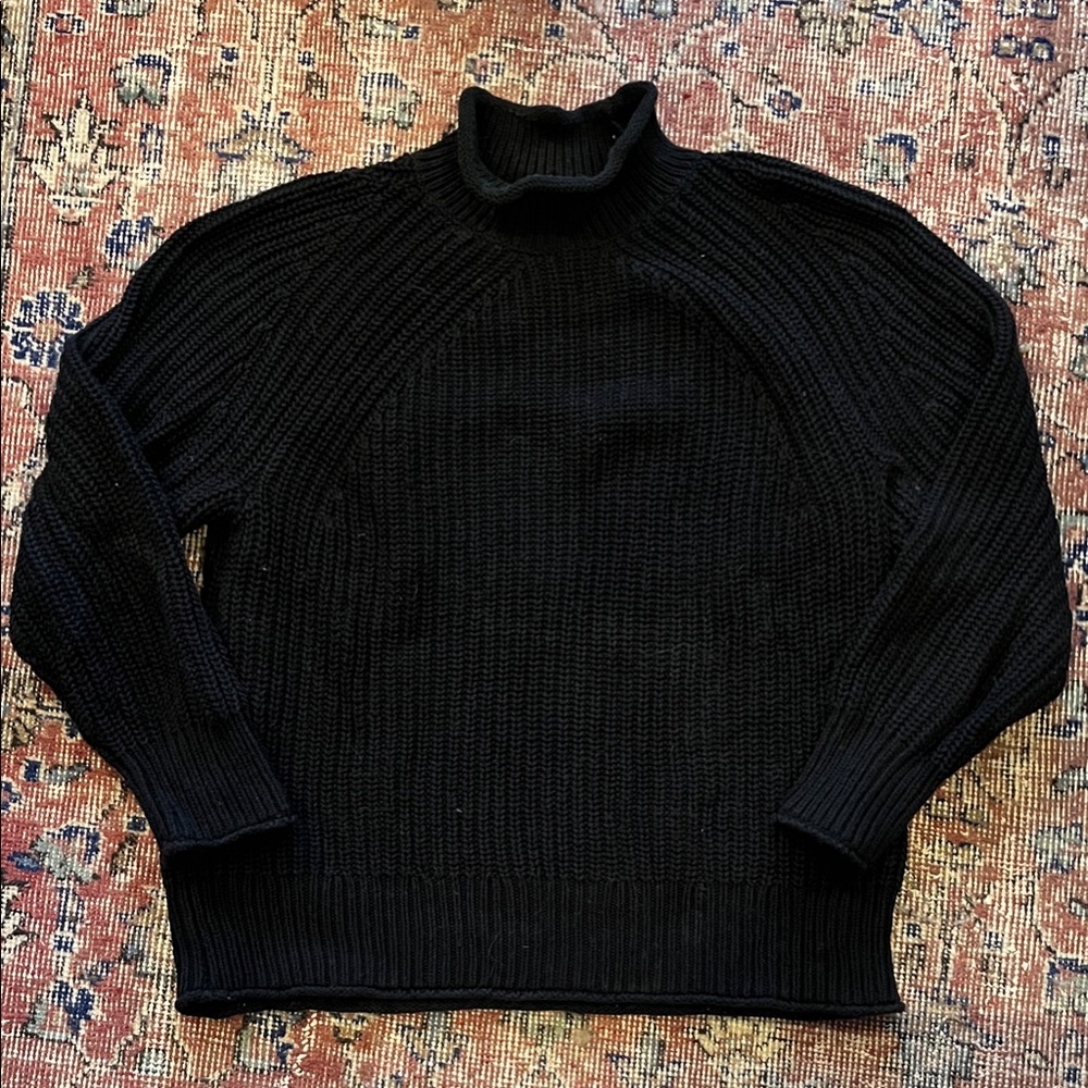 J. Crew Classic Black Rollneck Cotton Sweater